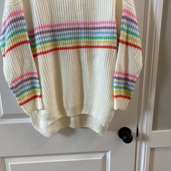 Pink Lily White Sweater w Pastel Rainbow Stripes Size M/L - Picture 5 of 9